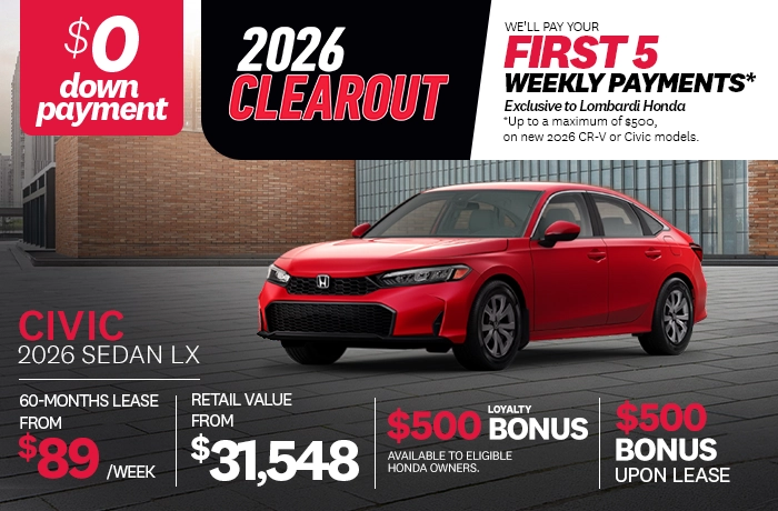 Bannière de Promotion Civic LX 2026
